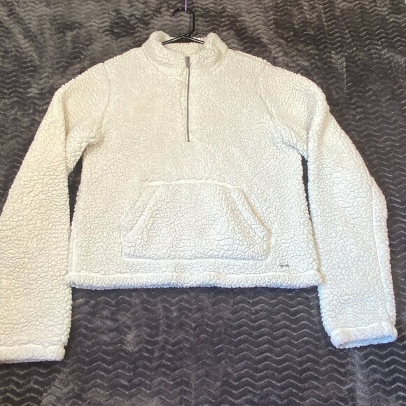 Hollister White Sherpa Fleece Pullover Sweater Kangaroo Pocket Womens size S - Picture 2 of 9